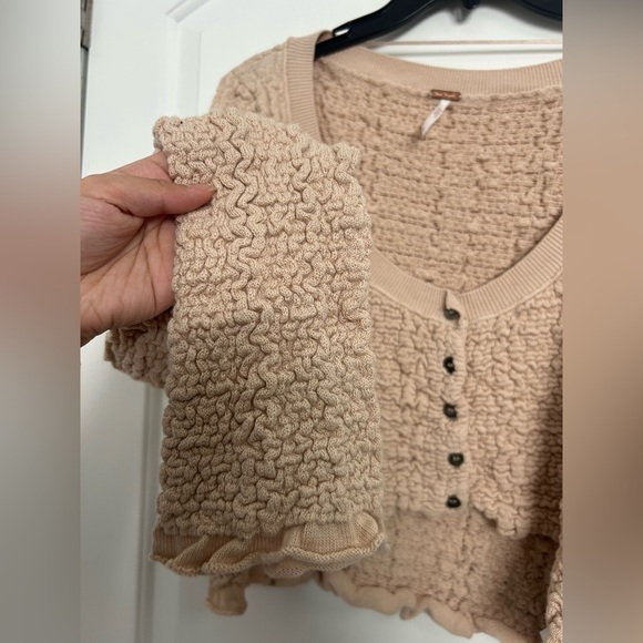Free People Rosehip Cardi in Rose Water size large Lettuce trim Bohemian 90s - Picture 7 of 16